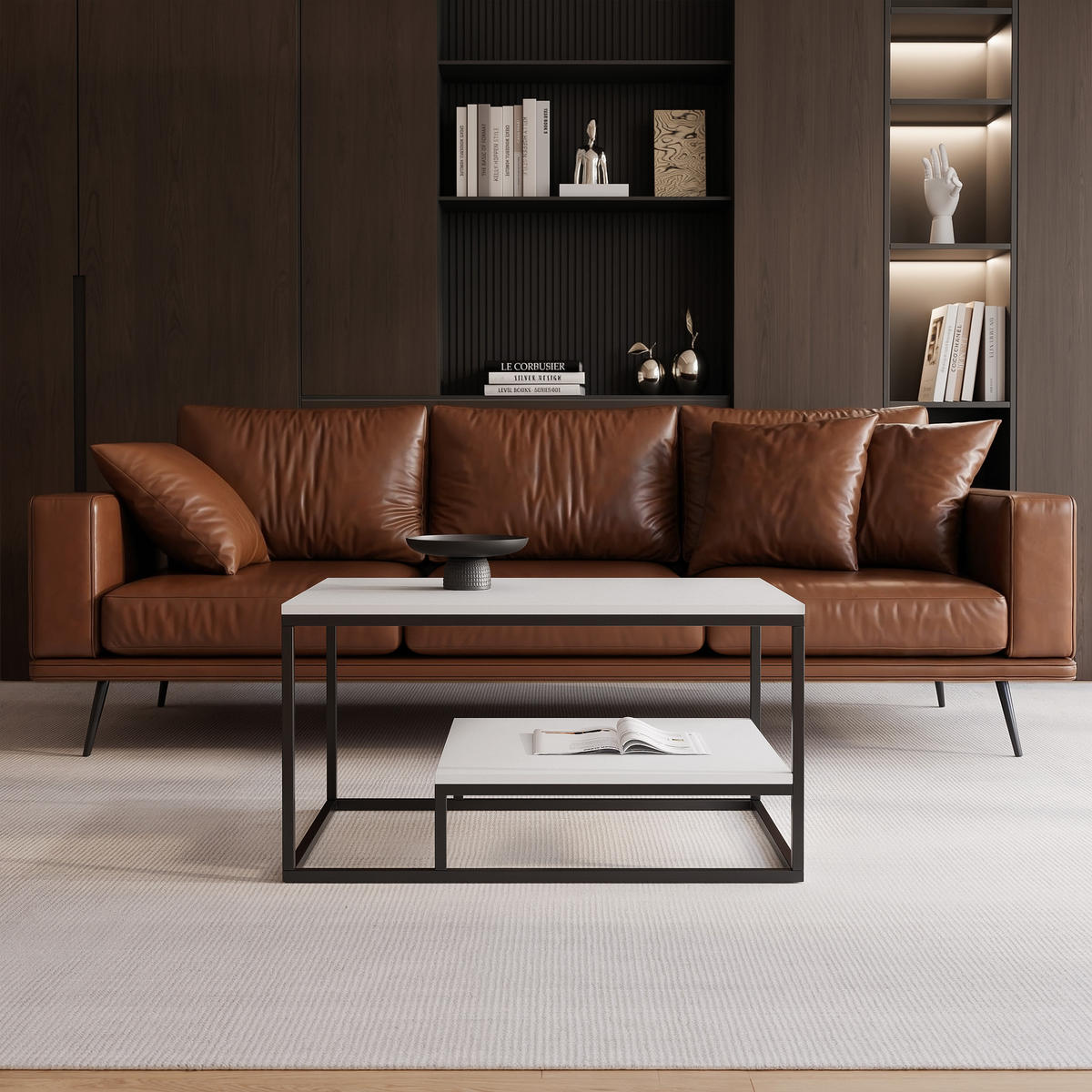 COUCHTISCH LETO 90/68/48 cm, rechteckig, Schwarz / Weiß - Schwarz/Weiß, Holzwerkstoff/Metall (68/90/48cm) - Idohome