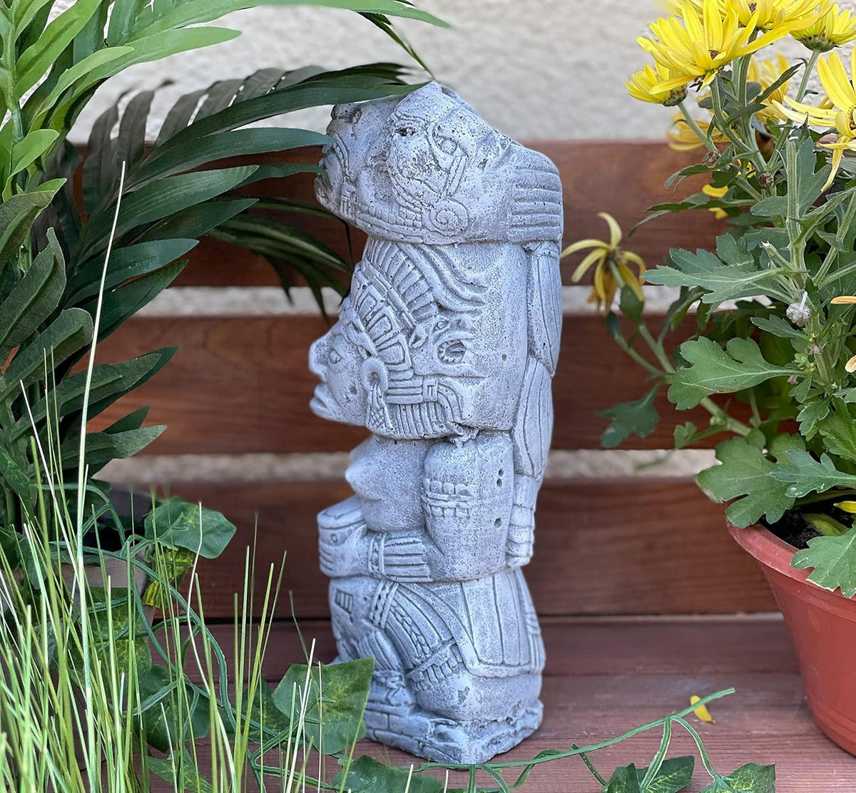 STEINSKULPTUR Steinfigur Azteken Totem frostfest wetterfest Tikki Steinguss - Grau, Stein (9/28/9cm) - stoneandstyle