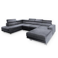 WOHNLANDSCHAFT SIENA L-S Grau Velours-Stoff mit Schlaffunktion - Grau, Holz (335/89/190cm) - MASSENO