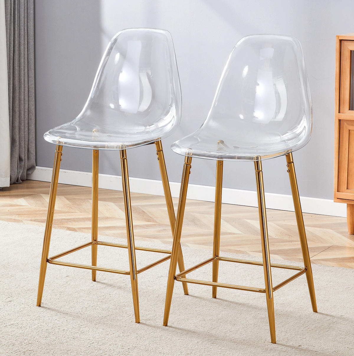 BARHOCKER Transparent 2er-Set mit Metallgestell Gold - Goldfarben, Metall (45/102/51.3cm) - Meubliv