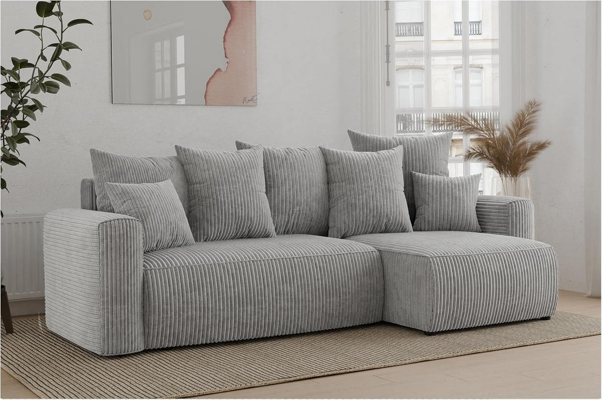 ECKSOFA DAVE L - Hellgrau/Schwarz, Holzwerkstoff (238/87cm) - Meblini