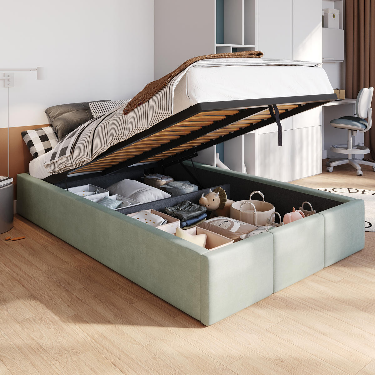 POLSTERBETT für Schlafzimmer Bett mit Stauraum Mint 120x200cm - Mintgrün, Holzwerkstoff/Textil (120/200cm) - Muralo