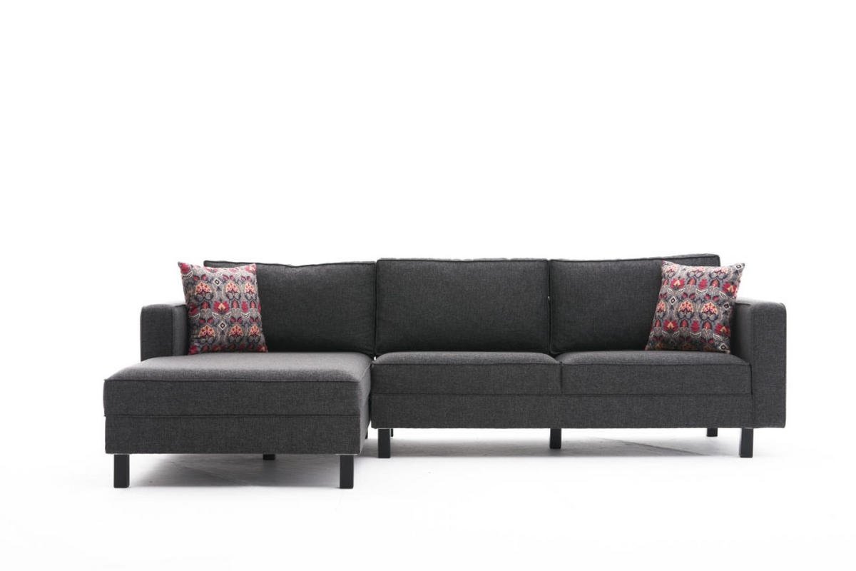 ECKSOFA mit elegantem Leinen-Bezug - Anthrazit/Schwarz, Buchenholz/Textil (258/187cm) - myHomelando