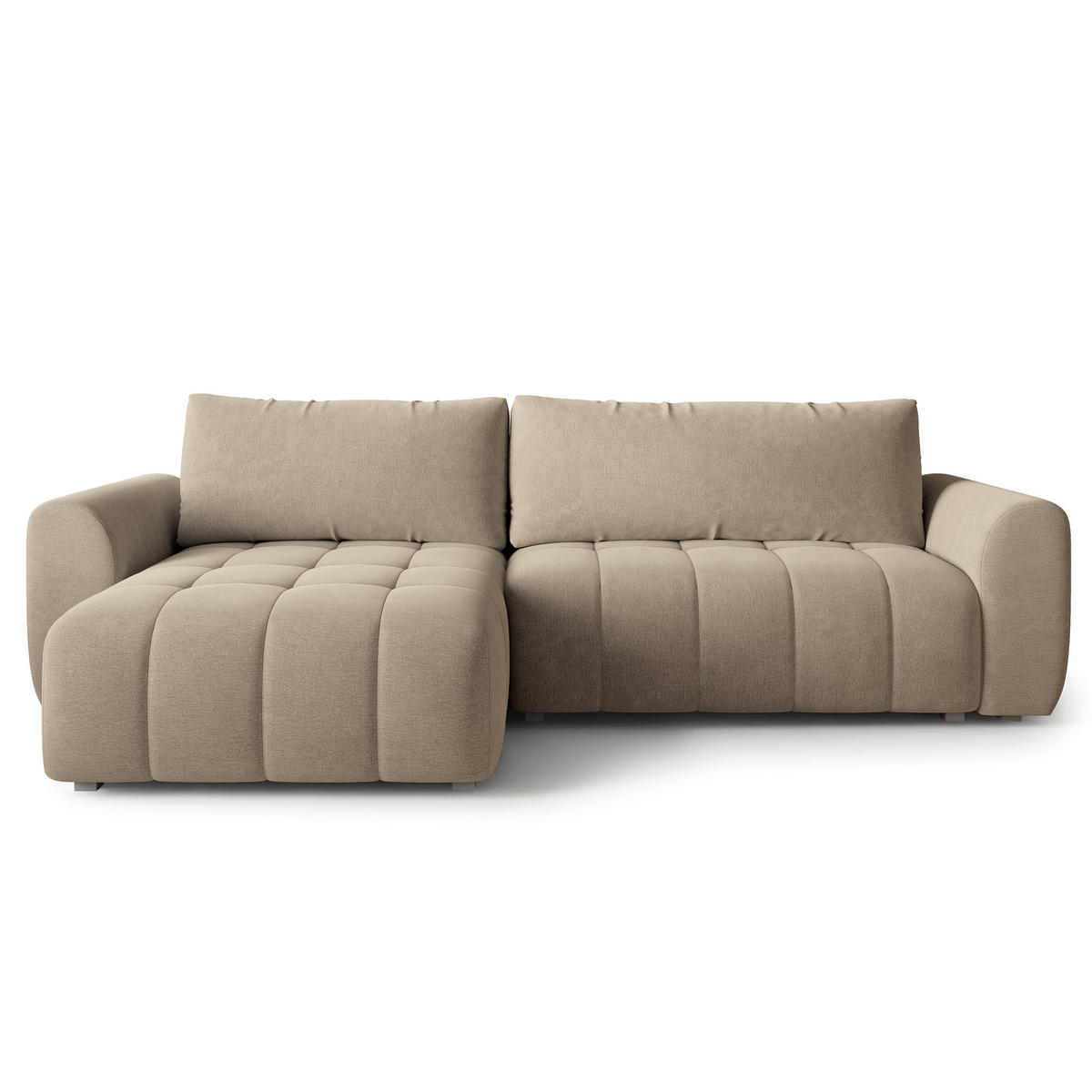 ECKSOFA MODARO CL Beige Samtstoff mit Schlaffunktion - Beige, Holzwerkstoff/Textil (285/148cm) - MASSENO