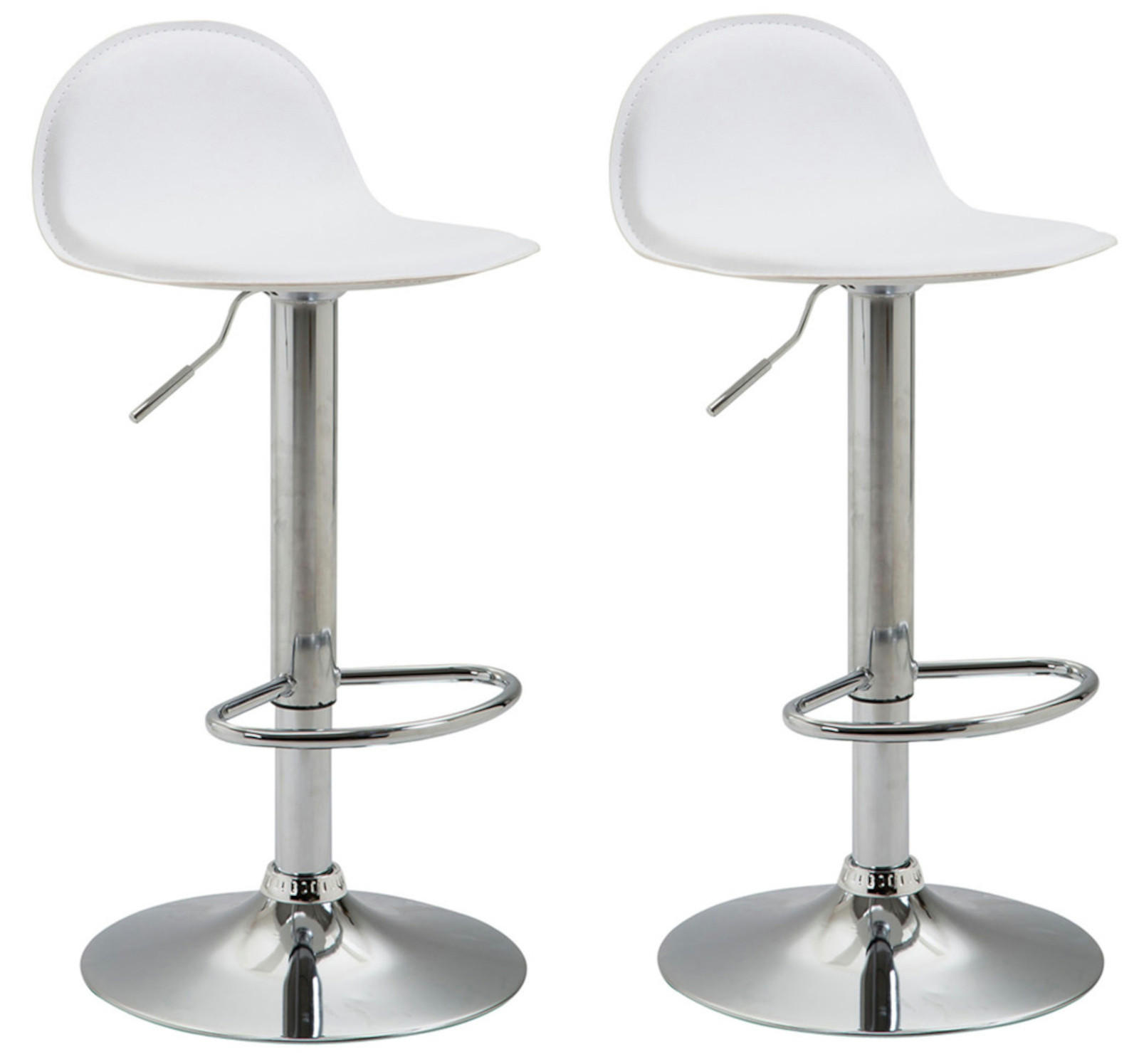 BARHOCKER 2er Set Lederlook weiß - Chromfarben/Walnussfarben, Textil/Metall (39/94/41cm) - CLP
