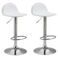 BARHOCKER 2er Set Lederlook weiß - Chromfarben/Walnussfarben, Textil/Metall (39/94/41cm) - CLP