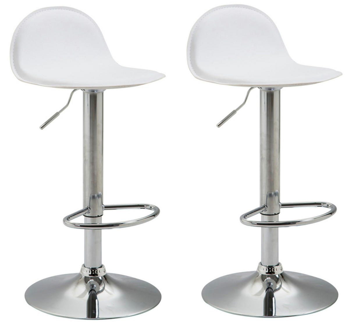 BARHOCKER 2er Set Lederlook weiß - Chromfarben/Walnussfarben, Textil/Metall (39/94/41cm) - CLP