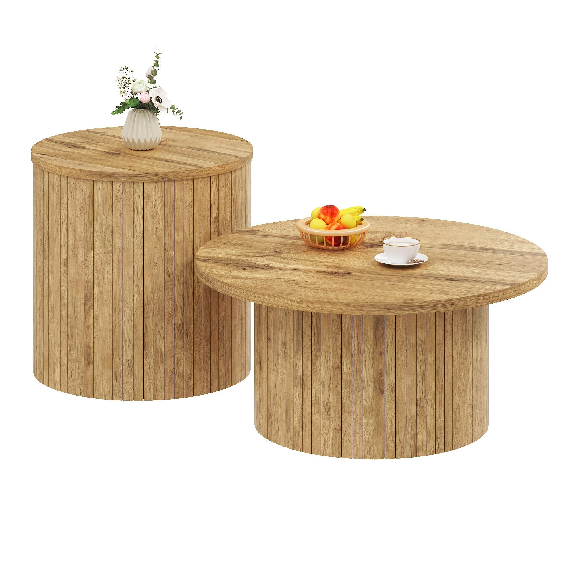 OKWISH SADA konferenčních stolků 75/75/36 a 50/50/50,5 cm přírodní z MDF s variabilním uspořádáním