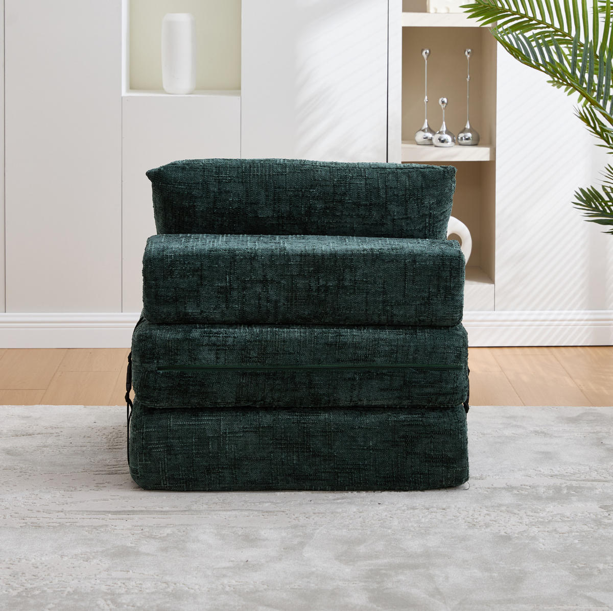 SCHLAFSOFA aus Chenille 79x79x57 cm Smaragdgrün klappbar mit Kissen, Rückenlehne und Schaumstoffpolsterung - Dunkelgrün, Textil (79/57/79cm) - Modfu