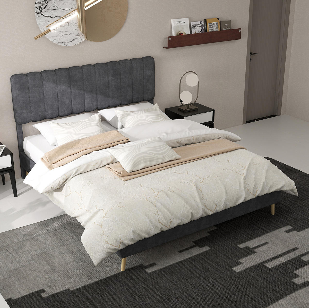 ČALÚNENÁ posteľ 160/200 cm s mäkkým čelom, stabilnou konštrukciou a jednoduchou montážou, Sivá - sivá, textil (160/200cm) - Redom
