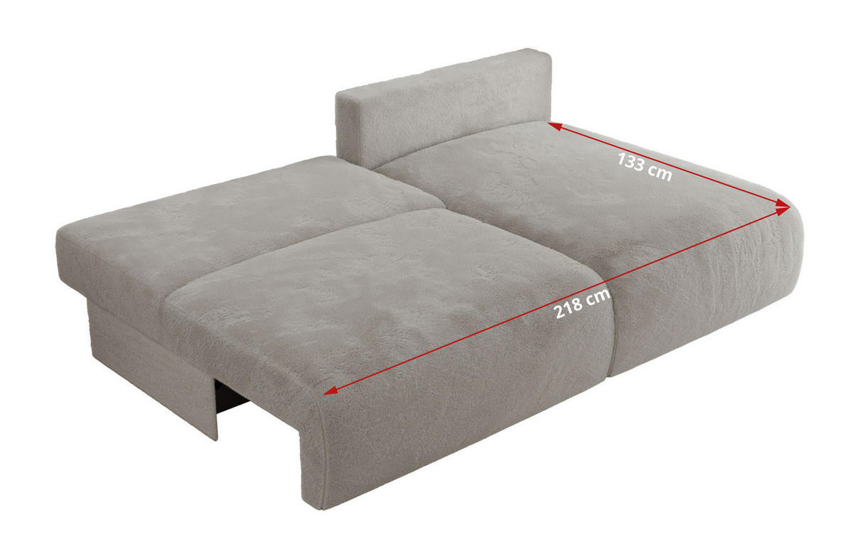 ECKSCHLAFSOFA VIVO L Hellgrau Plüsch - links - Hellgrau/Schwarz, Kunststoff/Textil (223/150cm) - MKS