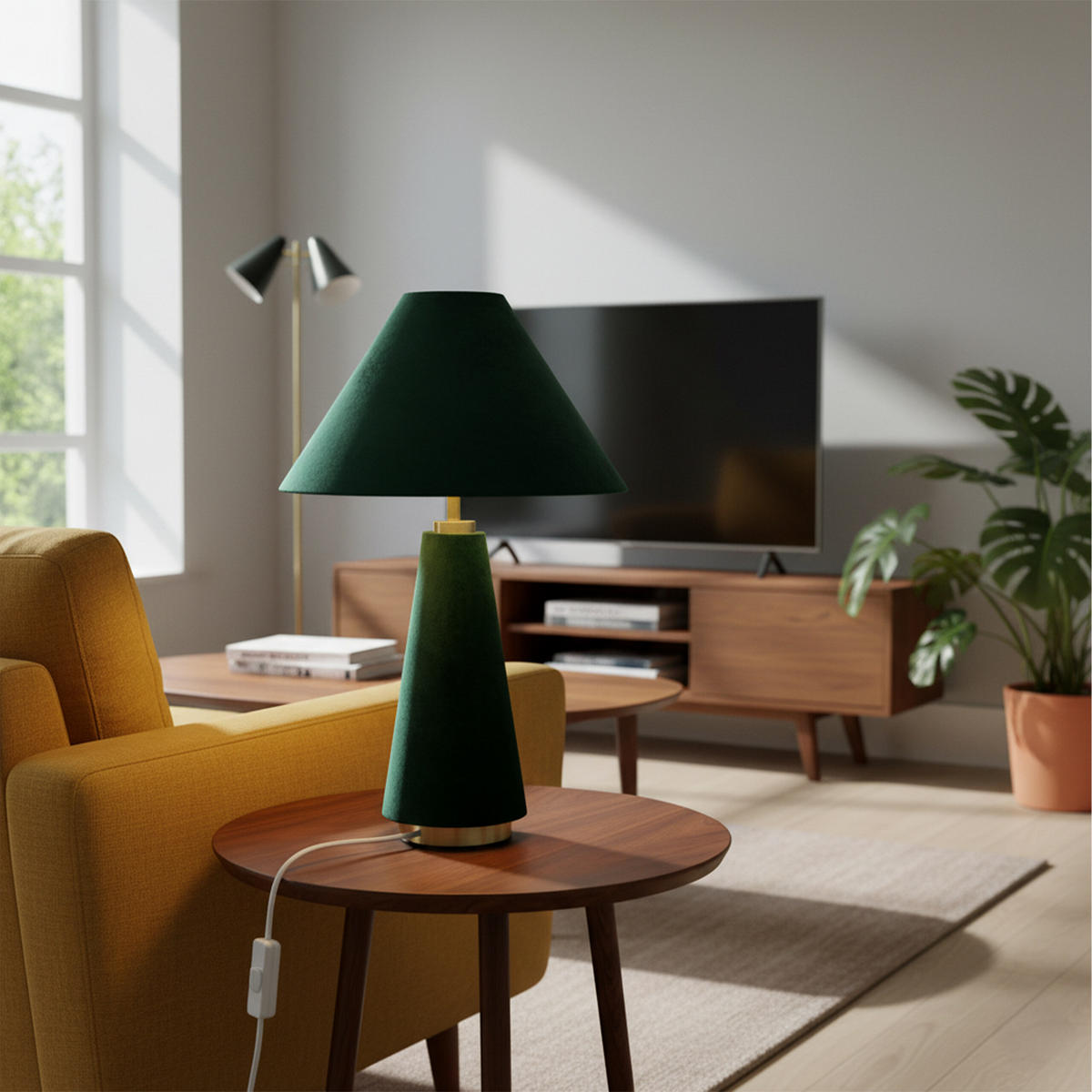 TISCHLAMPE - Dunkelgrün, Textil/Metall (30/30/47cm) - Relaxdays