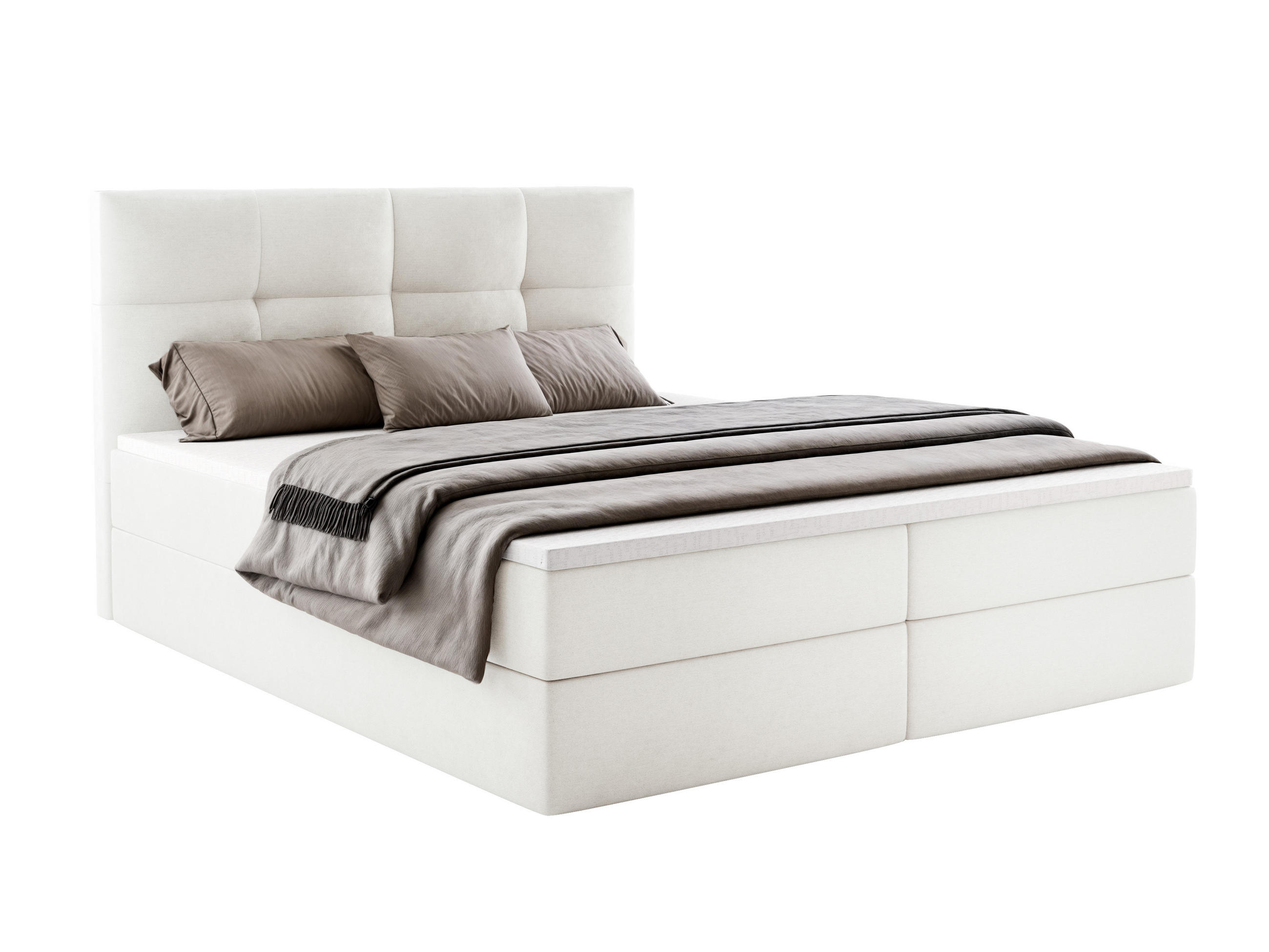 BOXBETT MORENO mit Bettkasten 180x200 cm inkl. Bonell-Federkernmatratze H3 und Topper – Polsterbett Stoff ASTI Weiß - Weiß, Textil (180/200cm) - Luxkor24