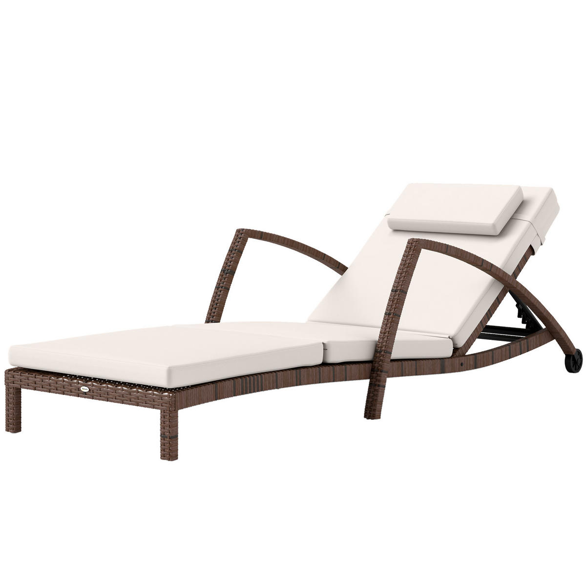 SONNENLIEGE DE-13605 5-fach verstellbar mit Rollen & Kissen Braun/Beige - Beige, Metall (72/78/185cm) - ComfortXL