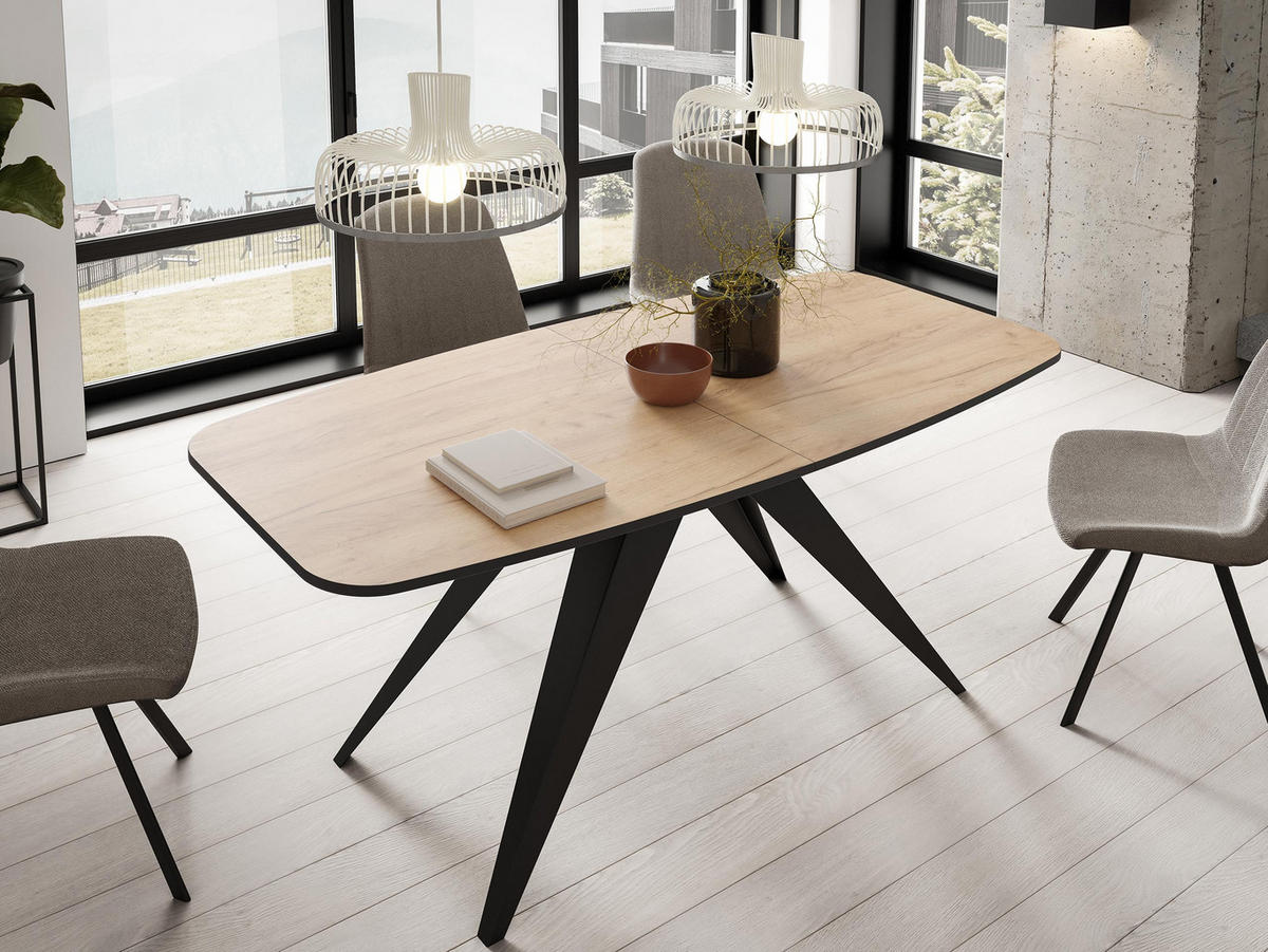 TISCH Ferro 160 - Eichefarben/Schwarz, Holzwerkstoff/Metall (80/160/76cm) - MIRJAN24