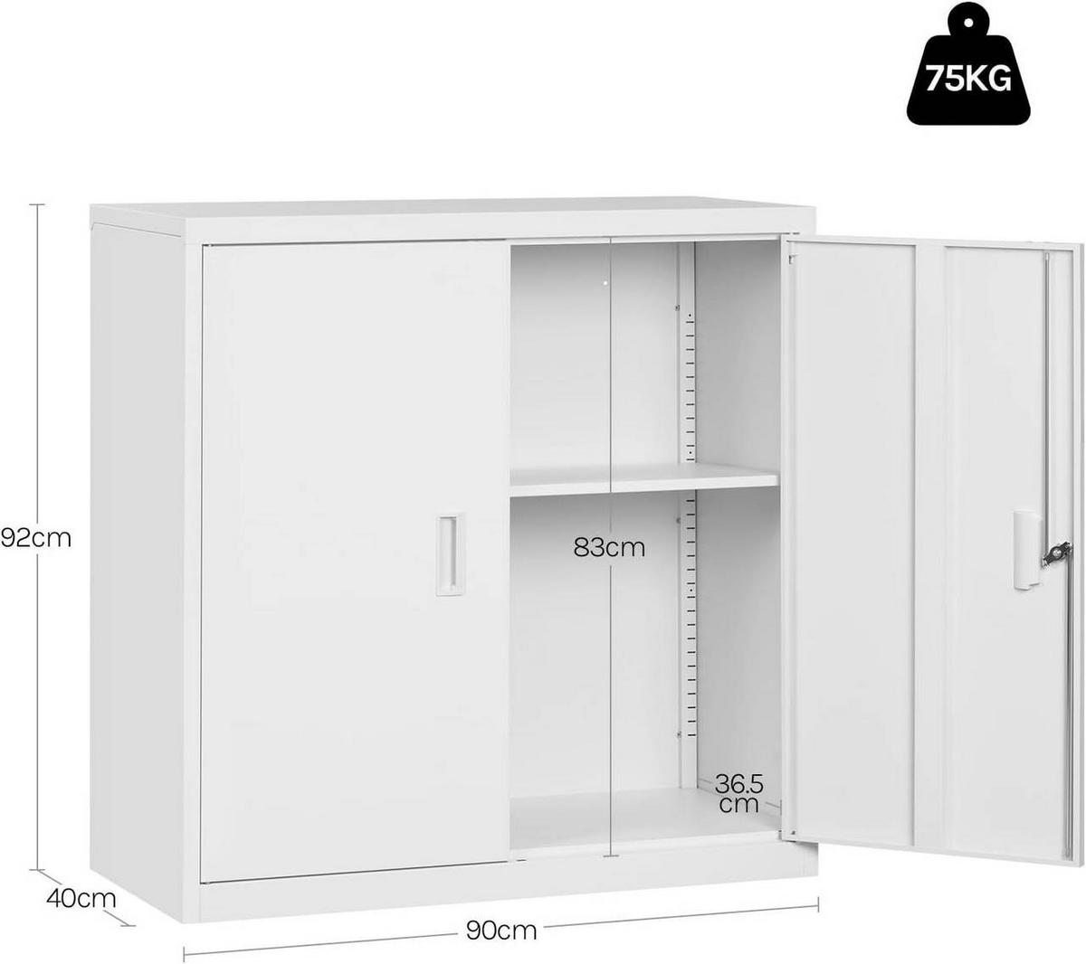 AKTENSCHRANK abschließbar, 90x92x40cm, Metall, Weiß - Weiß, Metall (90/92/40cm) - Woltu