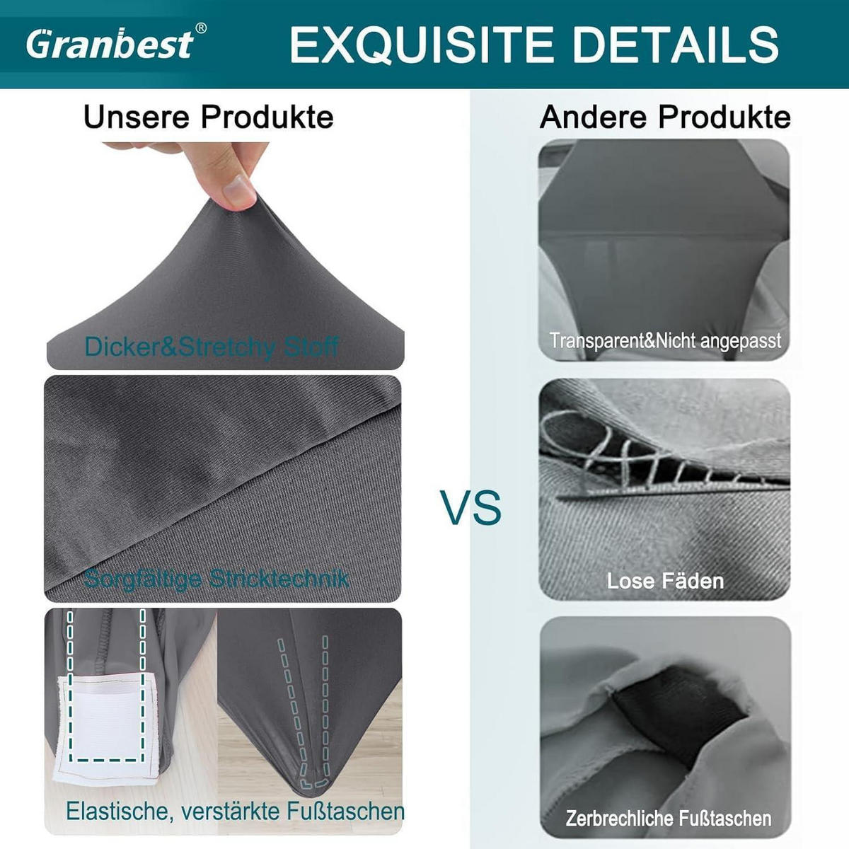 TISCHDECKE Spandex Grau 183 x 76 cm - Schwarz, Textil (183/76/1.5cm)
