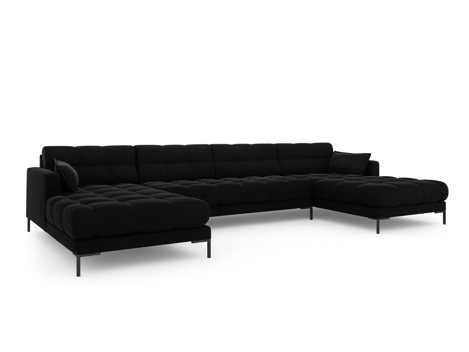 PANORAMASOFA Mamaia aus Samt schwarz 6 Sitzplätze - Schwarz, Textil (185/75/383cm) - Micadoni