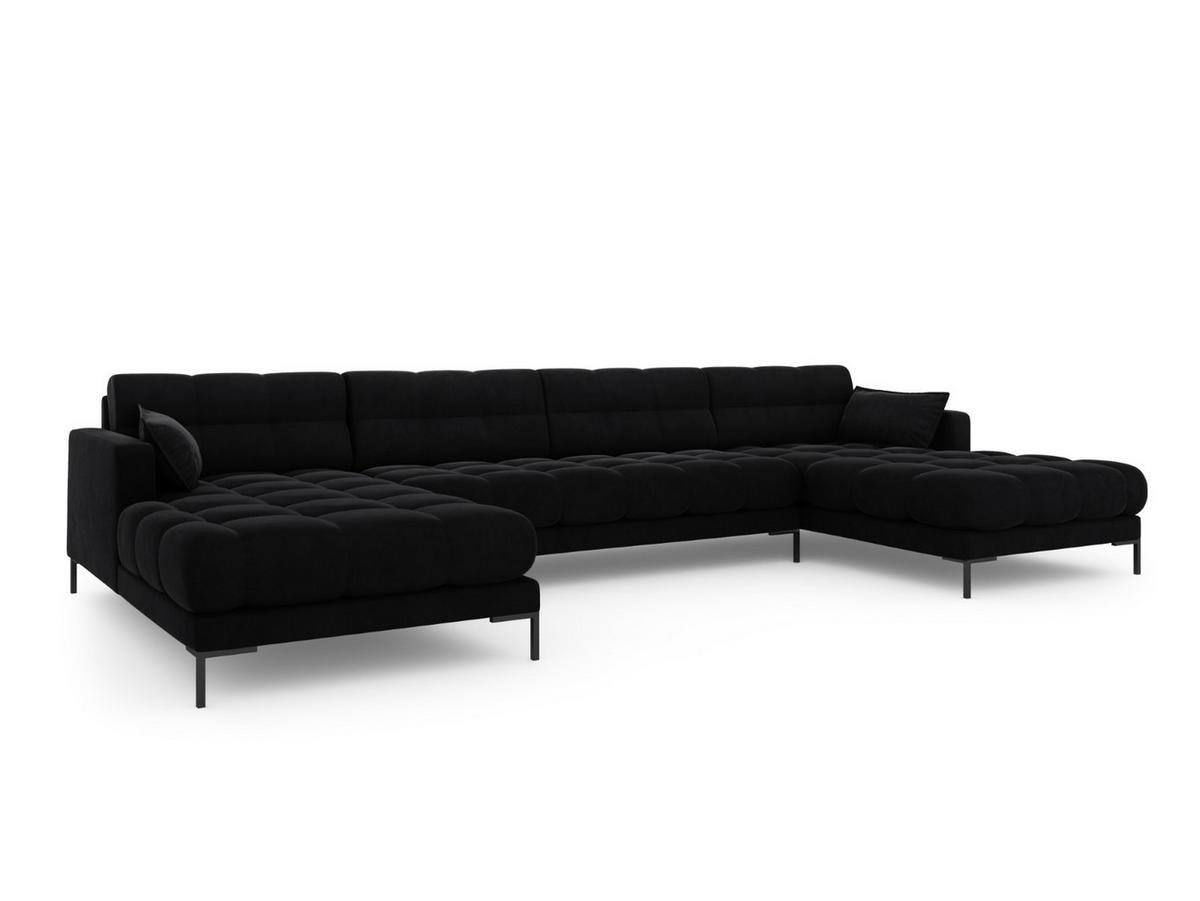 PANORAMASOFA Mamaia aus Samt schwarz 6 Sitzplätze - Schwarz, Textil (185/75/383cm) - Micadoni