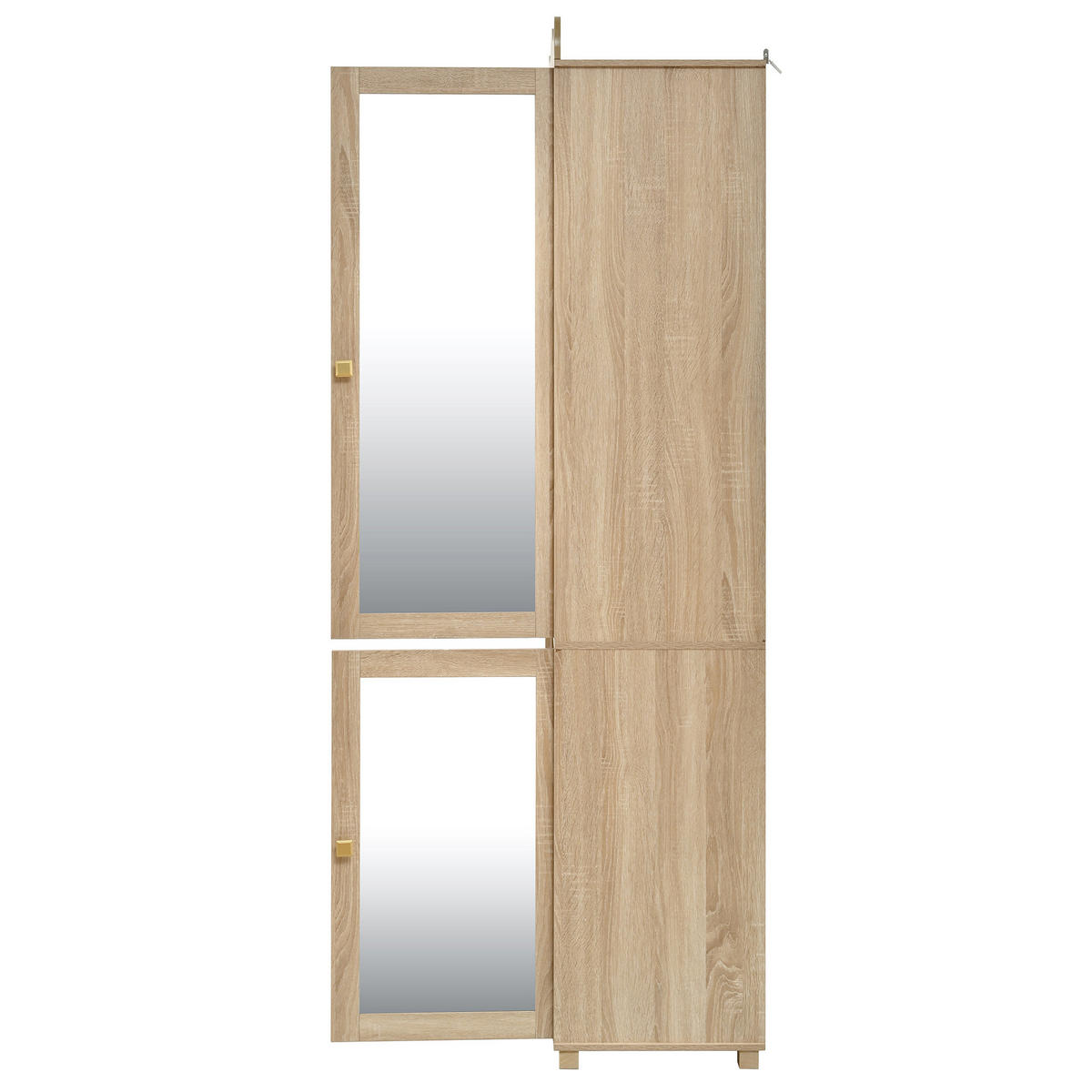 IN Eichefarben Kleiderschrank mit Spiegel und offenem Kleiderständer, Schublade und 2 Türen, B115.5/T38.5/H194.5cm - Eichefarben, Glas/Holzwerkstoff (115.5/194.5/38.5cm) - STILVORA