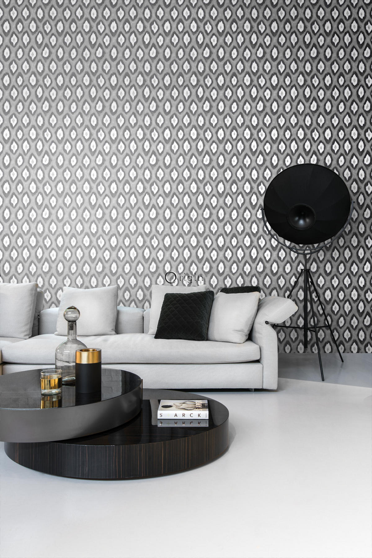 TAPETE Ikat-Motiv 53 cm x 10.05 m - Schwarz, Papier (53/1000cm) - Origin Wallcoverings