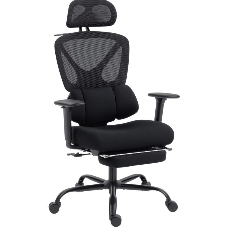 BÜROSTUHL ergonomisch mit Fußstütze Schwarz - Schwarz, Kunststoff (73/128/75cm) - Meubliv