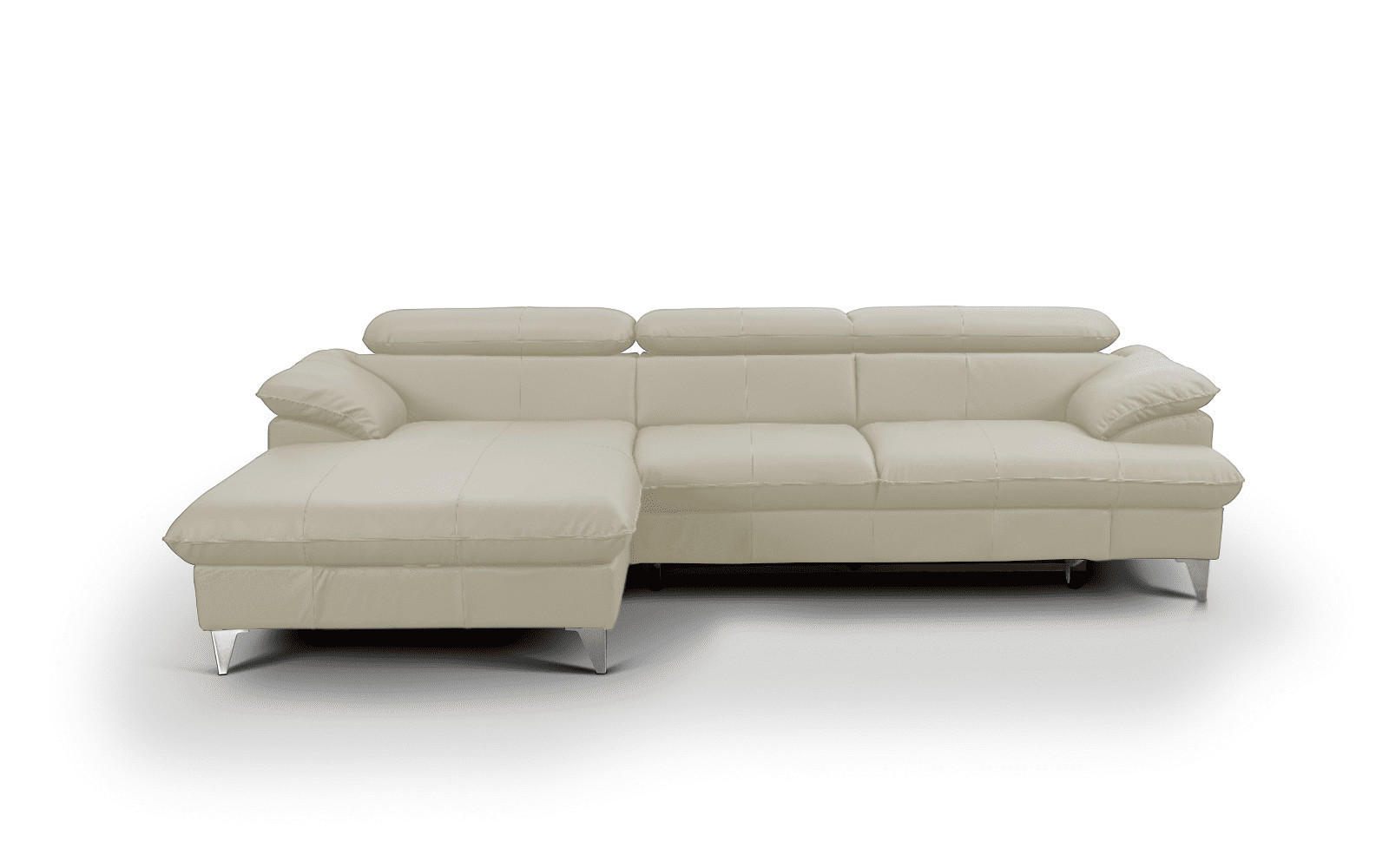 ECKSOFA mit Schlaffunktion und Bettkasten, Echtleder - Chromfarben/Beige, Leder/Holz (254/167cm) - Cotta