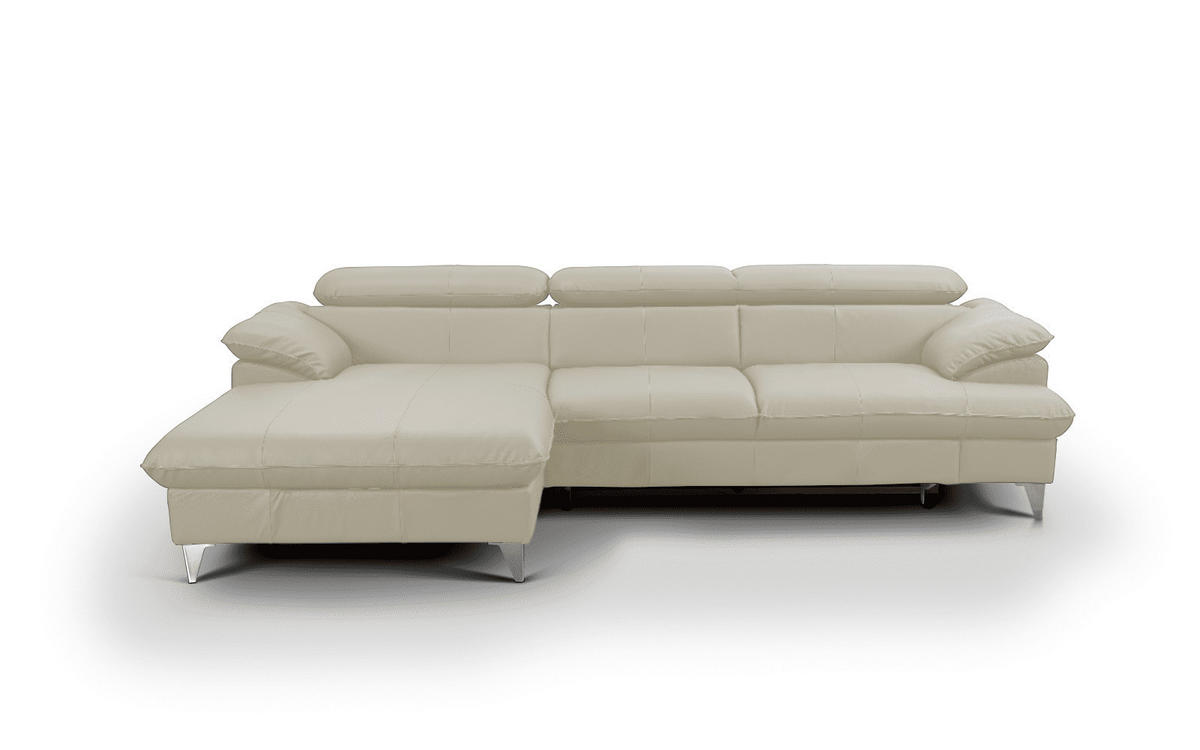 ECKSOFA mit Schlaffunktion und Bettkasten, Echtleder - Chromfarben/Beige, Leder/Holz (254/167cm) - Cotta