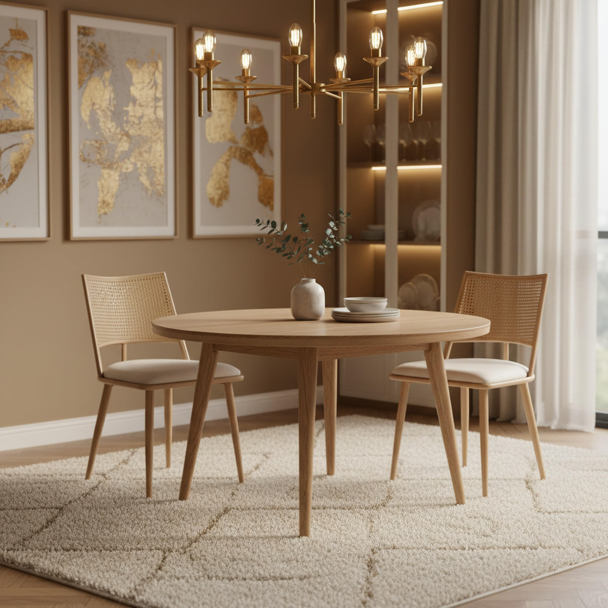 ESSZIMMERSTUHL 2er-Set PU-Sitz, Rattan-Rückenlehne, Beige - Sonoma Eiche, Naturmaterialien/Textil (50/80/56cm) - Urban Meuble