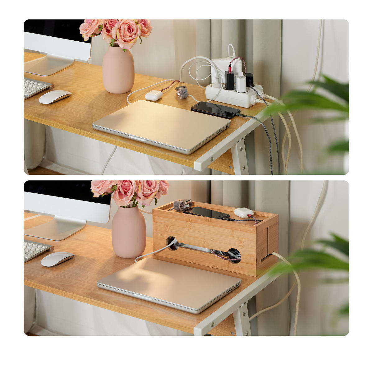 KABELBOX Natur Bambus Magnetverschluss - Hellbraun, Holz (14/34.5/14cm) - Relaxdays