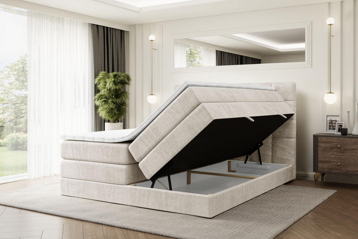 BOXSPRINGBETT BRUGO KING - 140 x 200 - H3/H4 - Ecru - Ecru, Holzwerkstoff (140/200cm) - ALTDECOR