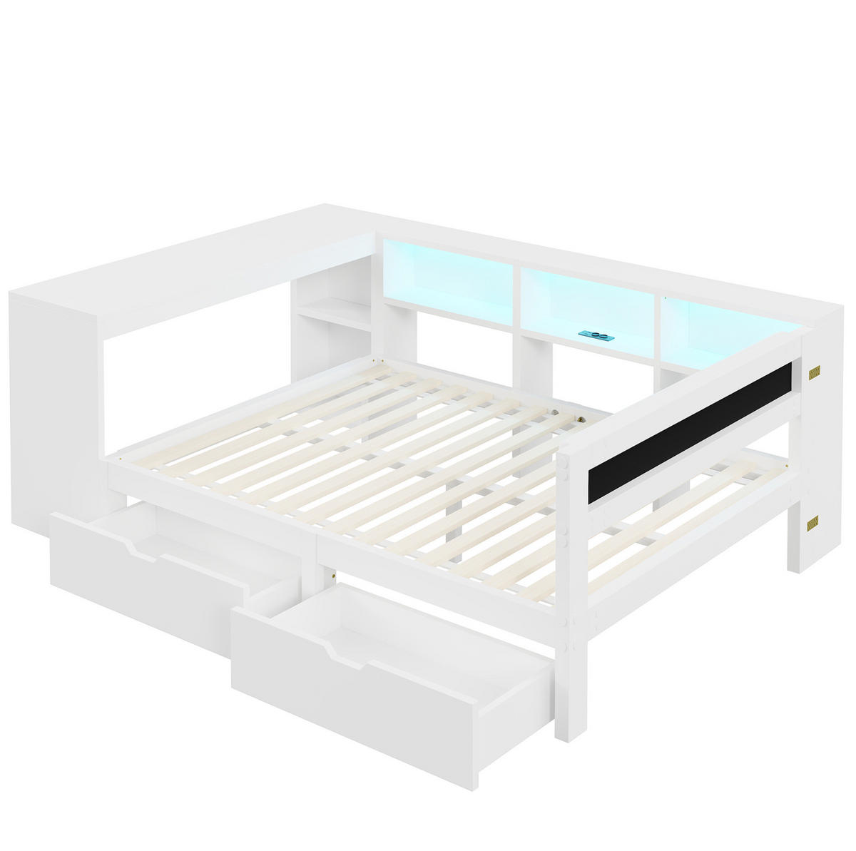 KREVET 140/200 cm sa spremištem, ladicama, USB priključkom i LED osvjetljenjem, Bijela - bijela, drvni materijal (140/200cm) - Redom