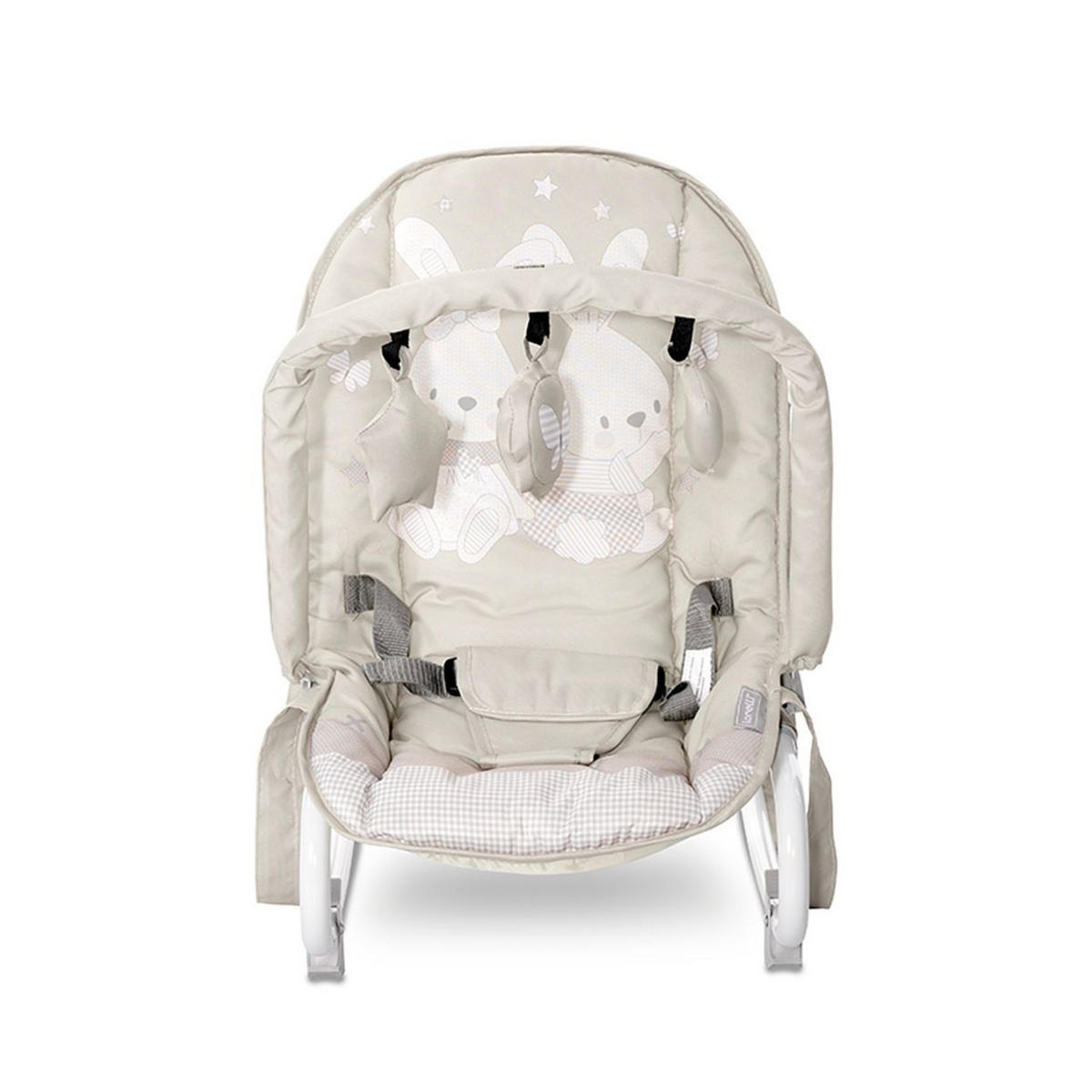 BABYWIPPE Eliza beige-weiß Spielbogen, Tragegriffe, 3-Punkt-Gurt, arretierbarer Schwingeffekt - Beige, Metall - Lorelli