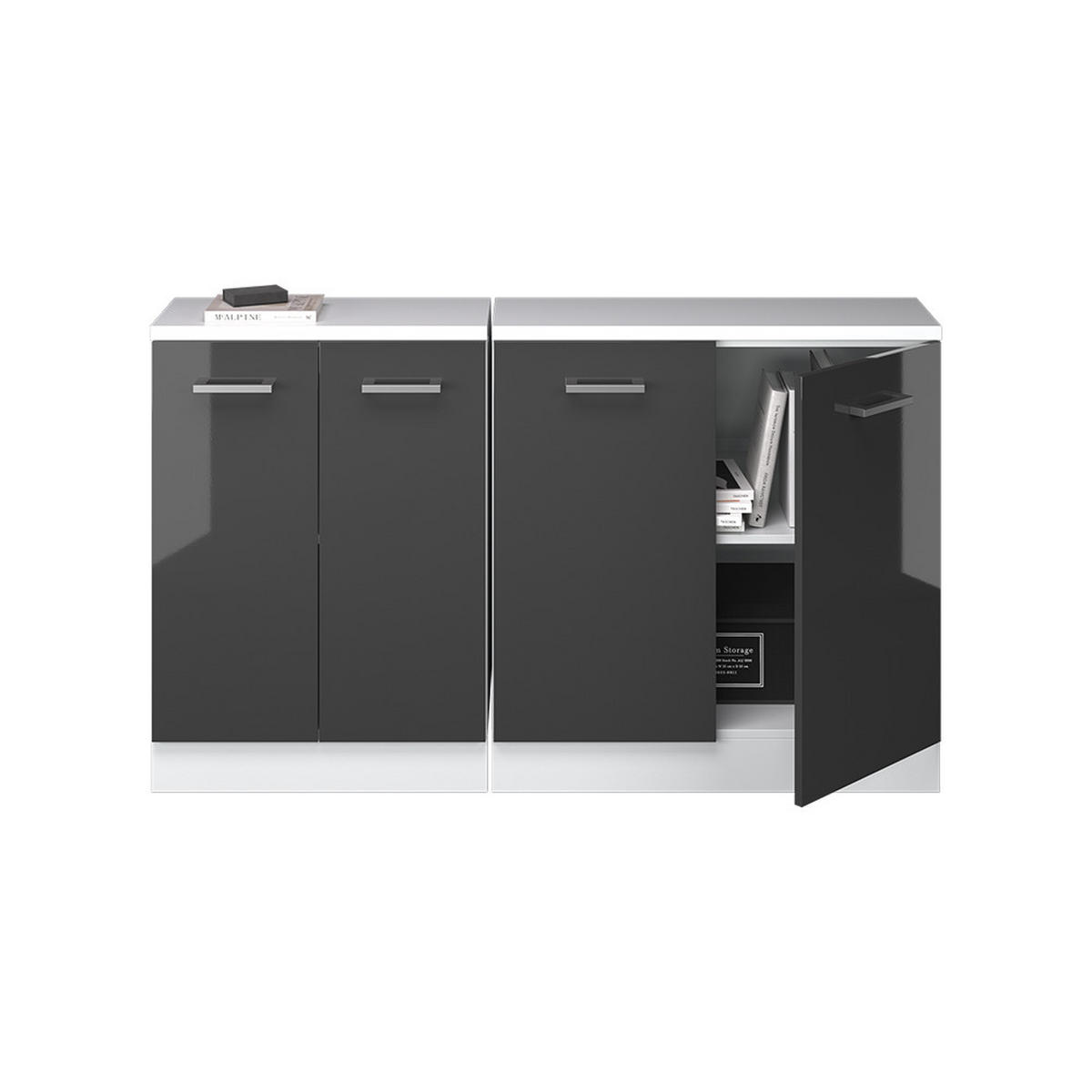 KUCHYNSKÁ SKRIŇA PRE ŠIKMÉ STRECHY R-Line Antracit vysoký lesk 140 cm Súprava 2 korpusov skrine hĺbka 60 cm - biela/čierna s vysokým leskom, kompozitné drevo (140/83.8/60cm) - Vicco