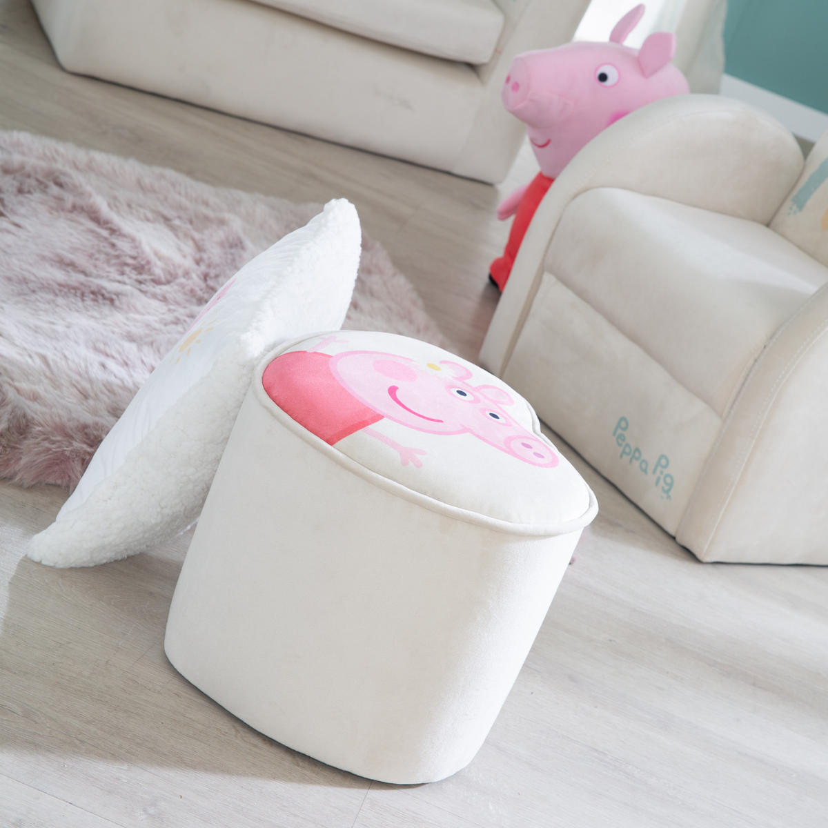 KINDERHOCKER in Herzform Peppa Pig - Beige, Holzwerkstoff/Textil (31.5/25/27cm) - Roba