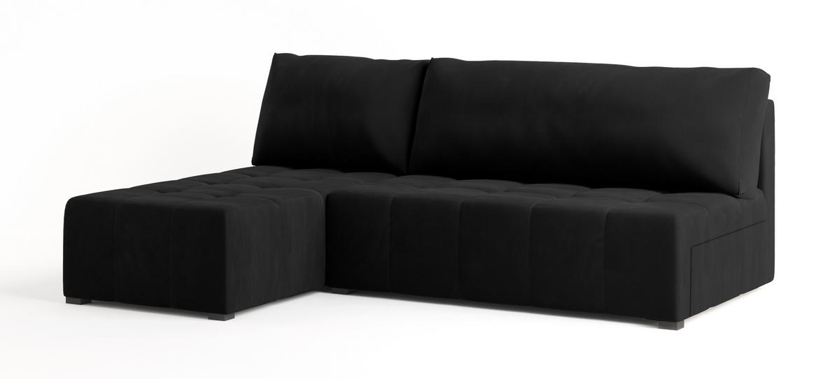 ECKSOFA DOMIRA Schwarz Plüsch-Stoff mit Schlaffunktion - Schwarz, Holz (200/141cm) - MASSENO
