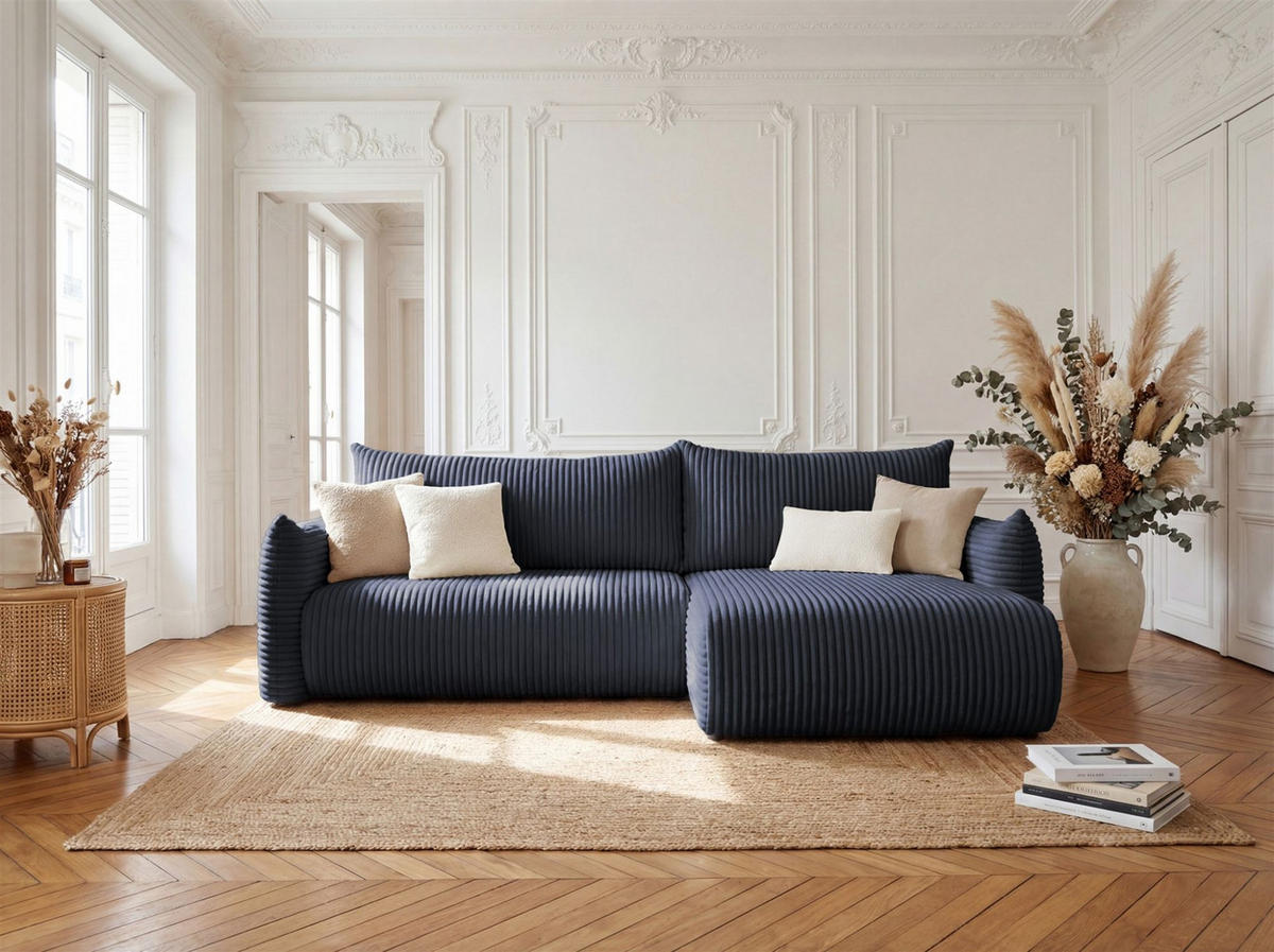ECKSOFA Mailand Mit Schlaffunktion - Dunkelblau, Holzwerkstoff/Textil (260/154cm) - Fun Möbel
