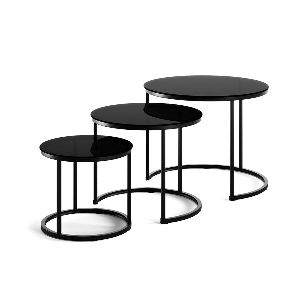 COUCHTISCH-SET Montreal Glas 55 x 55 cm 3 Teile - Klar/Schwarz, Glas (55/55/44.5cm) - Vicco