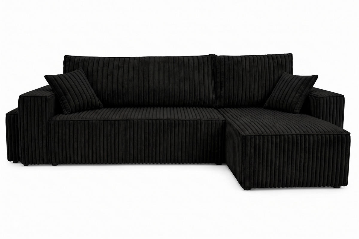 ECKSOFA Mit Schlaffunktion Und Pouf, Cordstoff Tilia, Schwarz, Rechts, Best L Mit Pouf - Schwarz, Holz (244/145cm) - Kaiser Möbel