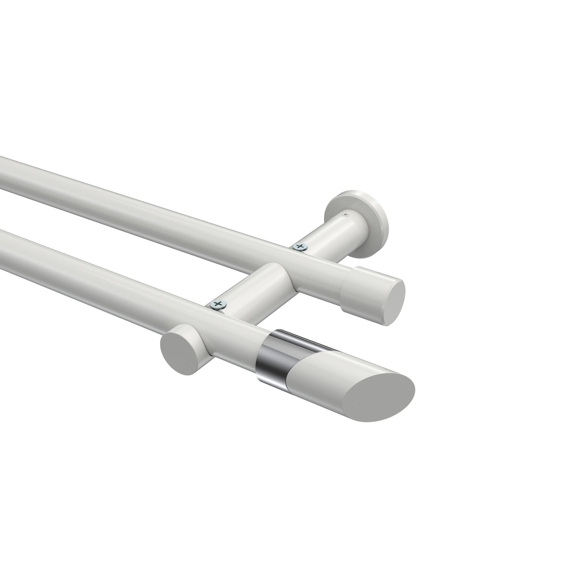 GARDINENSTANGEN-SET Platon Verano 100 cm, 2-läufig (ohne Ringe), 20 mm Ø Weiß - Chromfarben/Weiß, Metall (100cm) - INTERDECO