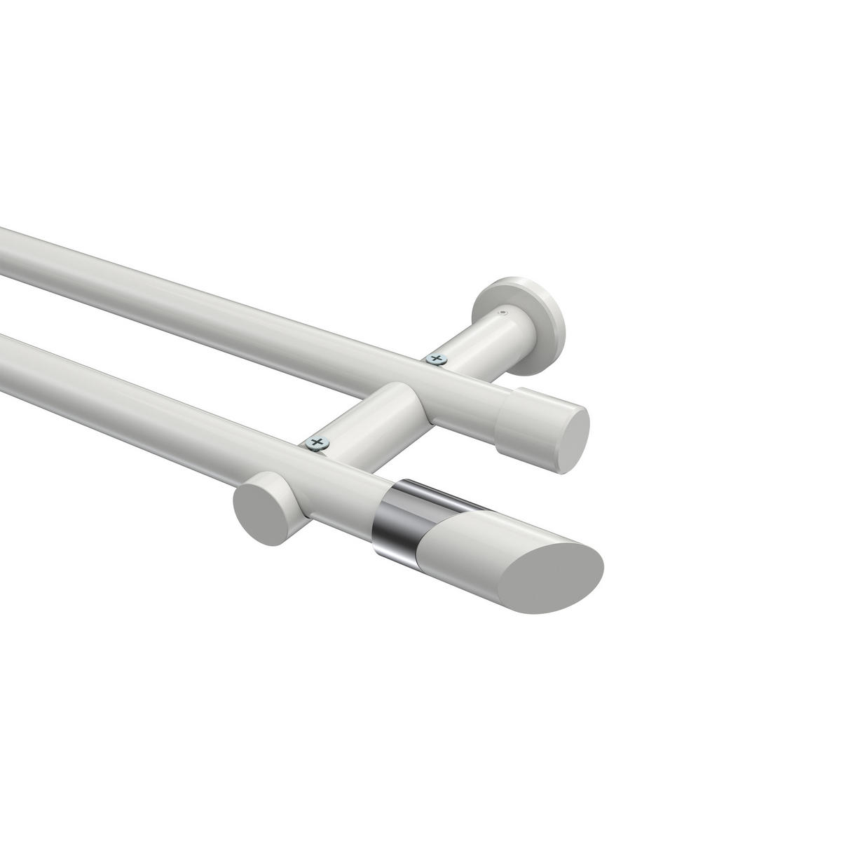 GARDINENSTANGEN-SET Platon Verano 100 cm, 2-läufig (ohne Ringe), 20 mm Ø Weiß - Chromfarben/Weiß, Metall (100cm) - INTERDECO