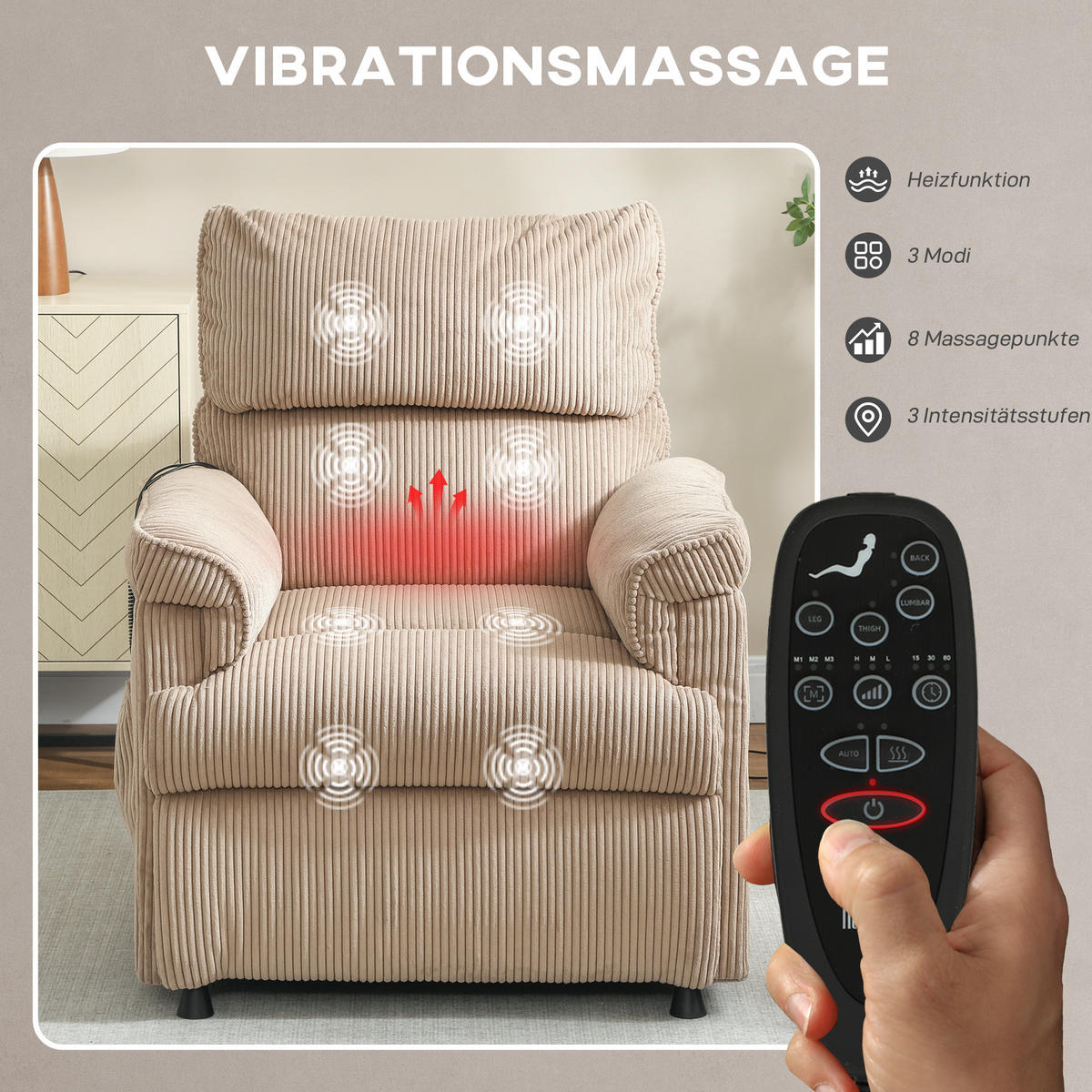 MASSAGESESSEL DE-06385 leiser Motor, Memory-Funktion, 150° neigbar, USB Braun - Braun, Textil/Metall (86/105/94cm) - ComfortXL