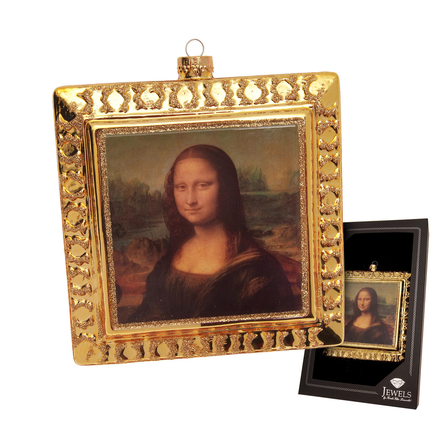 CHRISTBAUMSCHMUCK Mona Lisa Kunstwerk Goldfarbig 12cm (Glas / 1 Stk.) - Goldfarben, Glas (12/12/3cm) - Krebs Glas Lauscha