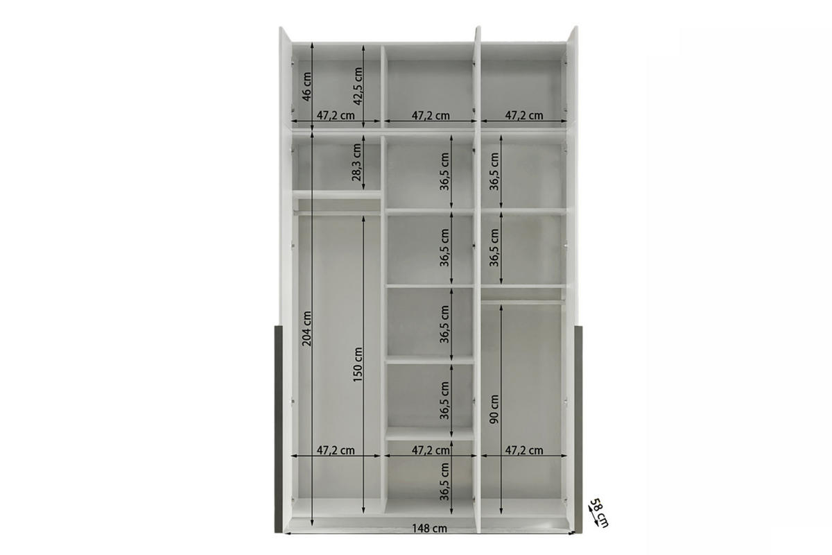 DREHTÜRENSCHRANK Apollonia I ohne Spiegel 150x204cm 3-türig, kaschmir, schwarze Griffe - Kaschmir/Schwarz, Kunststoff (58/250/150cm) - Margaret Hadas24