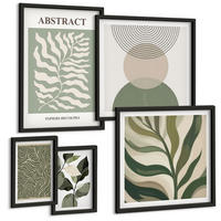 BILDER SET 5er Set - 50x50 cm & 20x30 cm & 40x60 cm Schwarzer Rahmen - Blätter geometrische Formen abstrakt - Schwarz, Kunststoff (40/60cm) - TULUP