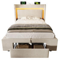 POLSTERBETT 90/200 cm mit Bettkasten, LED-Beleuchtung und USB-Anschluss - Beige, Textil (90/200cm) - BEAOK