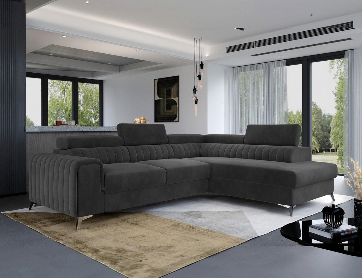 ECKSOFA Laurence mit Schlaffunktion & Bettkasten – 278 x 205 cm, verstellbare Kopfstützen - Anthrazit, Kunststoff (278/205cm) - Wohnideebilder