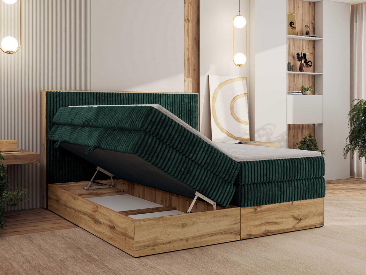BOXBETT WOOD CLASSIC KING 160/200 - Dunkelgrün Cord - H3 - Dunkelgrün, Textil (160/200cm) - MKS