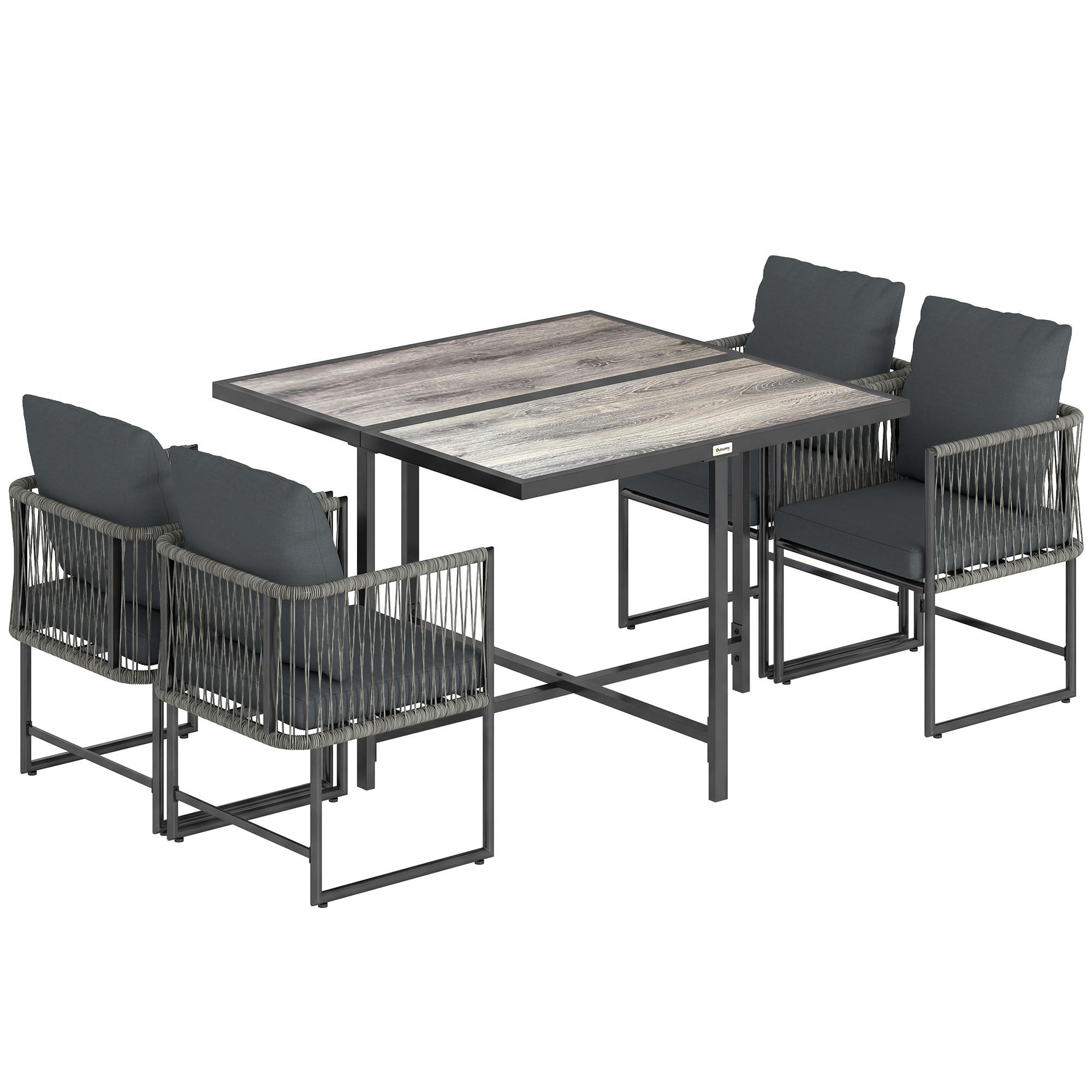 OUTDOOR-ESSGRUPPE 5er Set Stahl Kunststoff Grau - Dunkelgrau/Schwarz, Textil/Metall - Outsunny