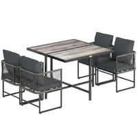 OUTDOOR-ESSGRUPPE 5er Set Stahl Kunststoff Grau - Dunkelgrau/Schwarz, Textil/Metall - Outsunny